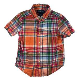 Ralph Lauren Boy's Shirt Madras Plaid Short Sleeve Button Down Size 4 / 4T